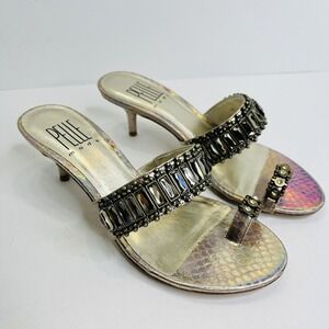Pelle Moda Sandals Womans Size 6M Tribal Jeweled Heels Pumps Gold Metallic Shoes